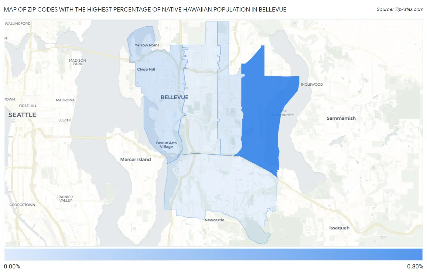 Zip Codes with the Highest Percentage of Native Hawaiian Population in Bellevue Map