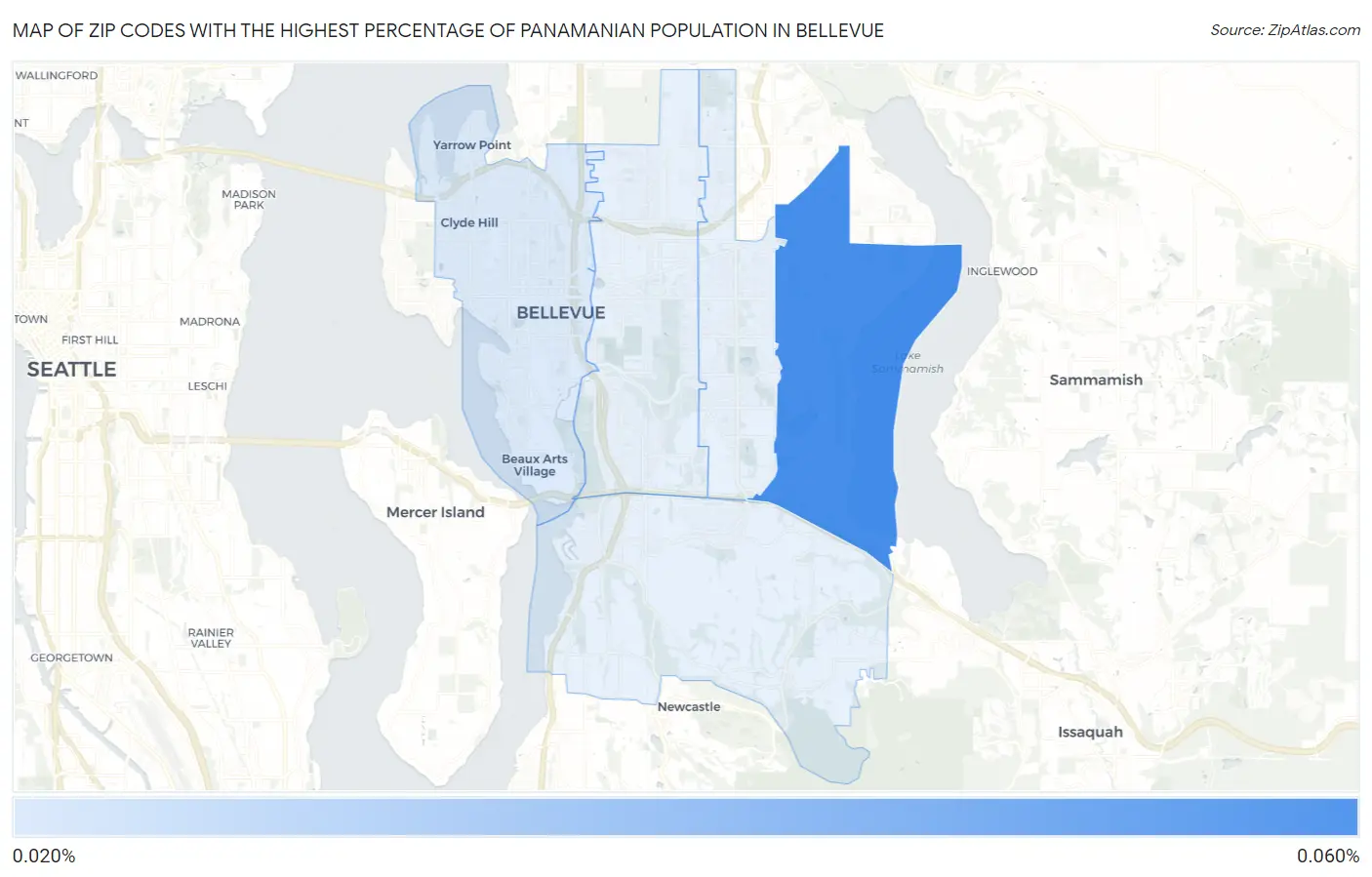 Zip Codes with the Highest Percentage of Panamanian Population in Bellevue Map