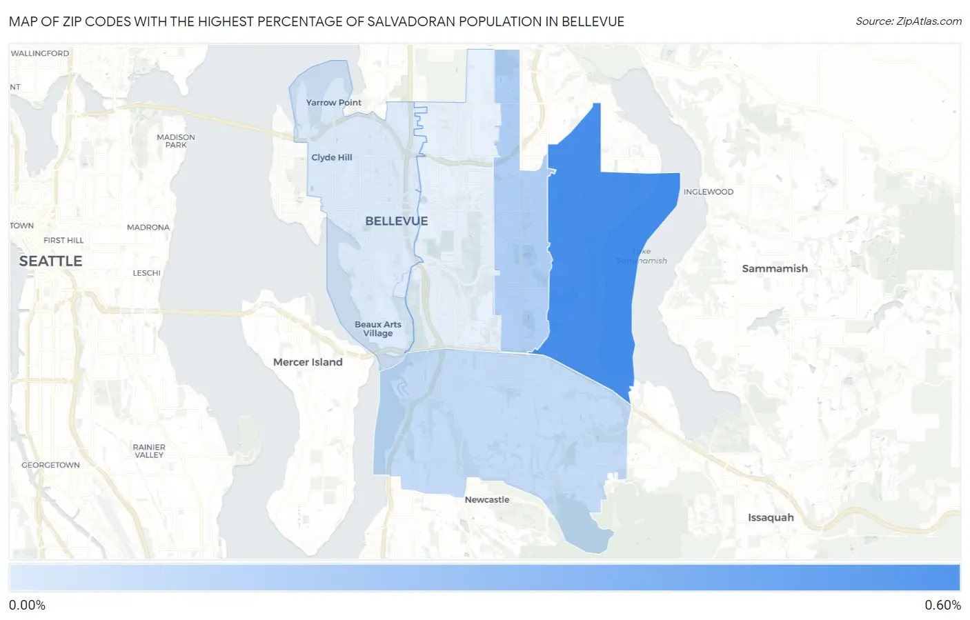 Zip Codes with the Highest Percentage of Salvadoran Population in Bellevue Map