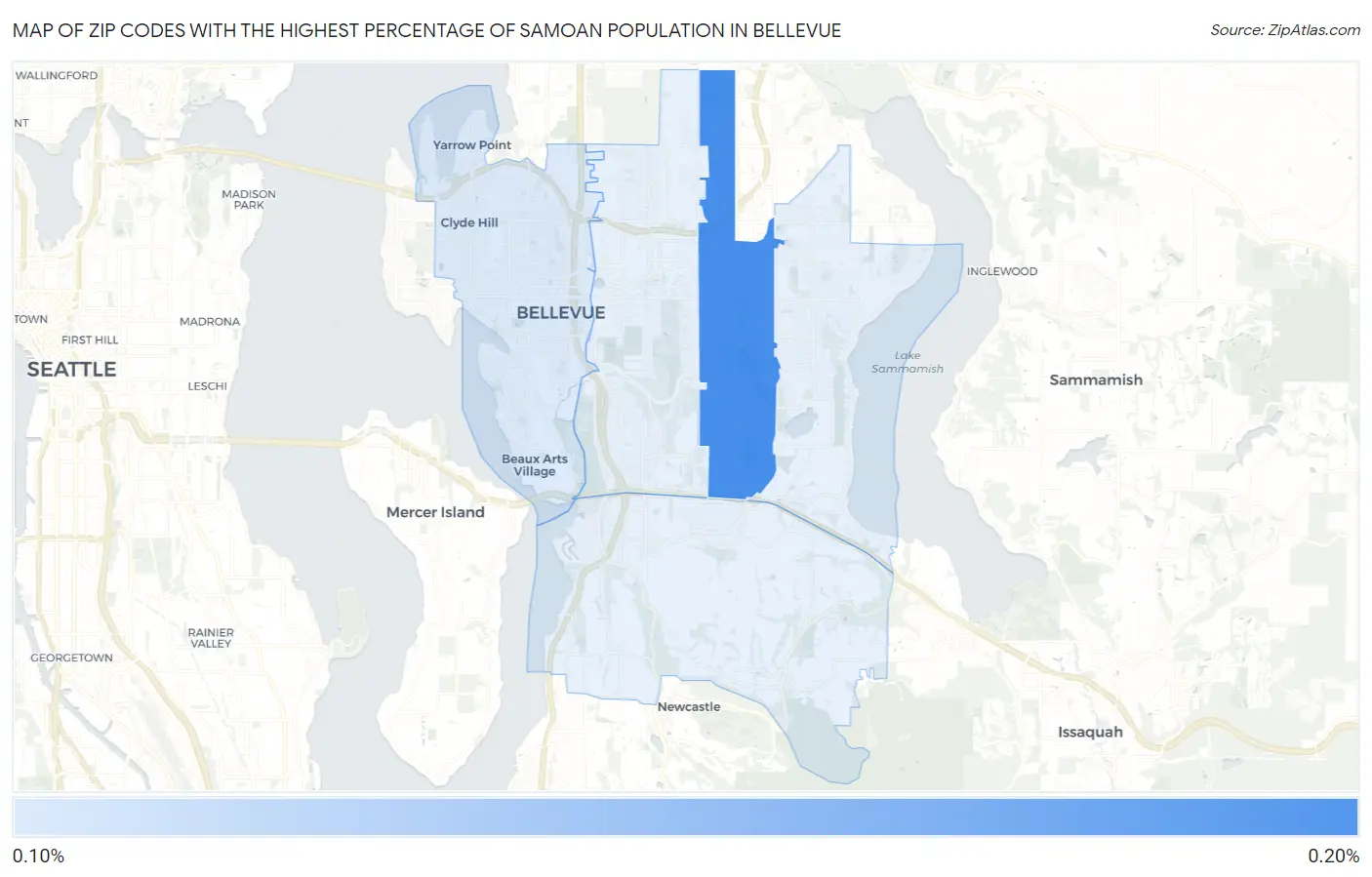 Zip Codes with the Highest Percentage of Samoan Population in Bellevue Map