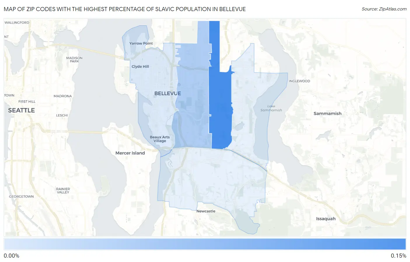 Zip Codes with the Highest Percentage of Slavic Population in Bellevue Map