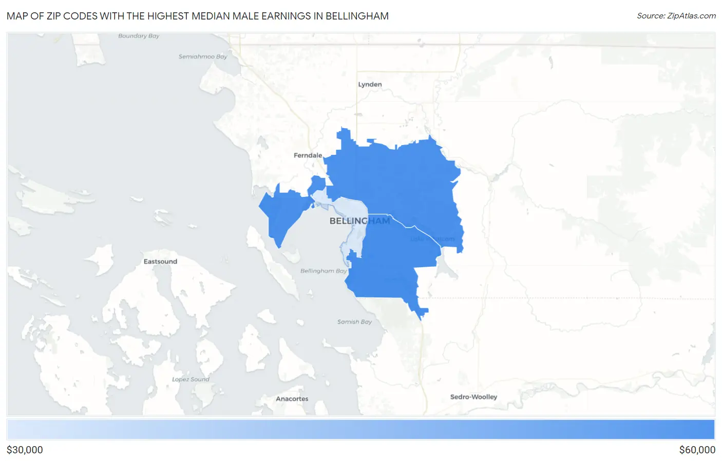 Zip Codes with the Highest Median Male Earnings in Bellingham Map