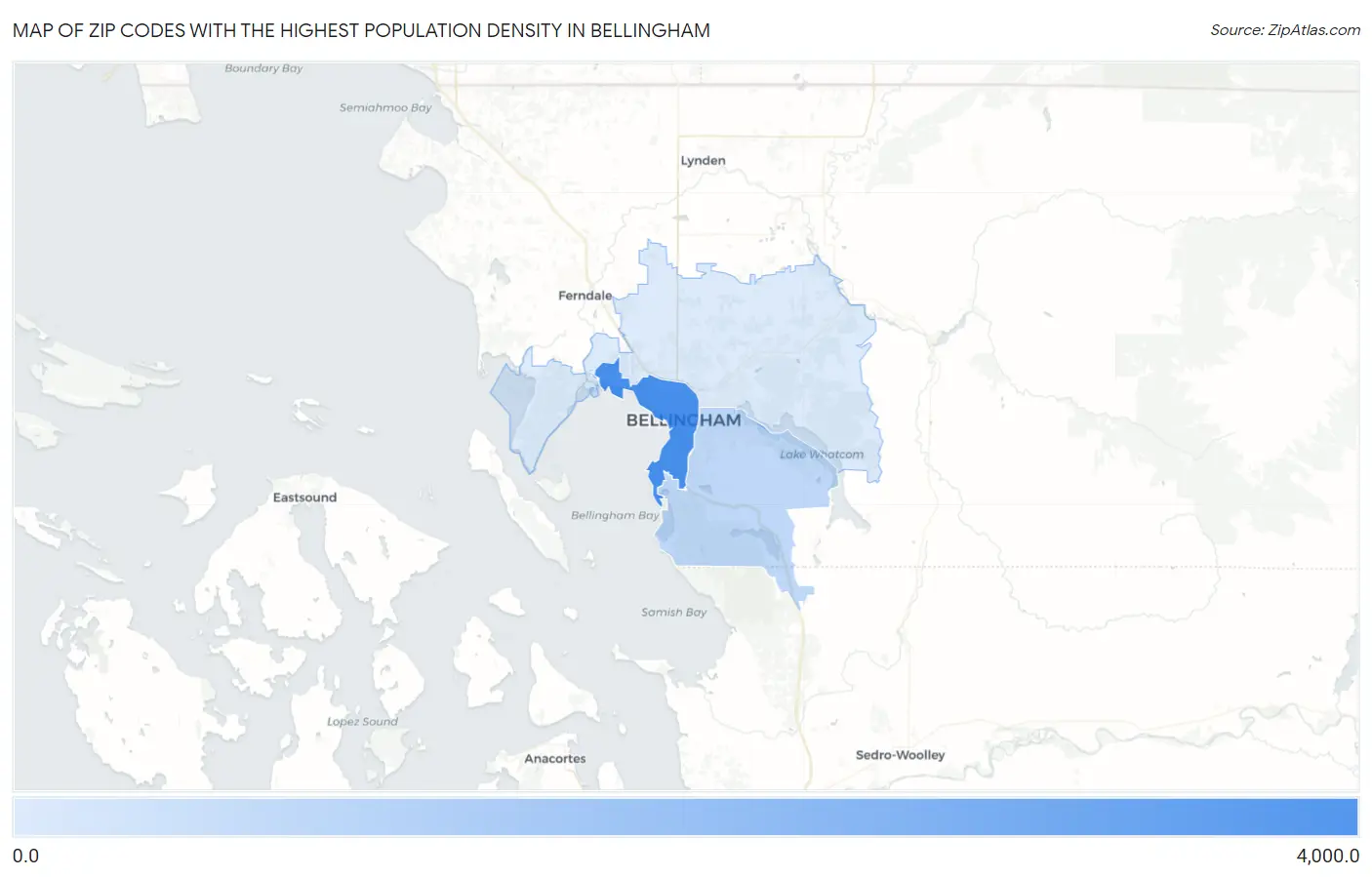Zip Codes with the Highest Population Density in Bellingham Map