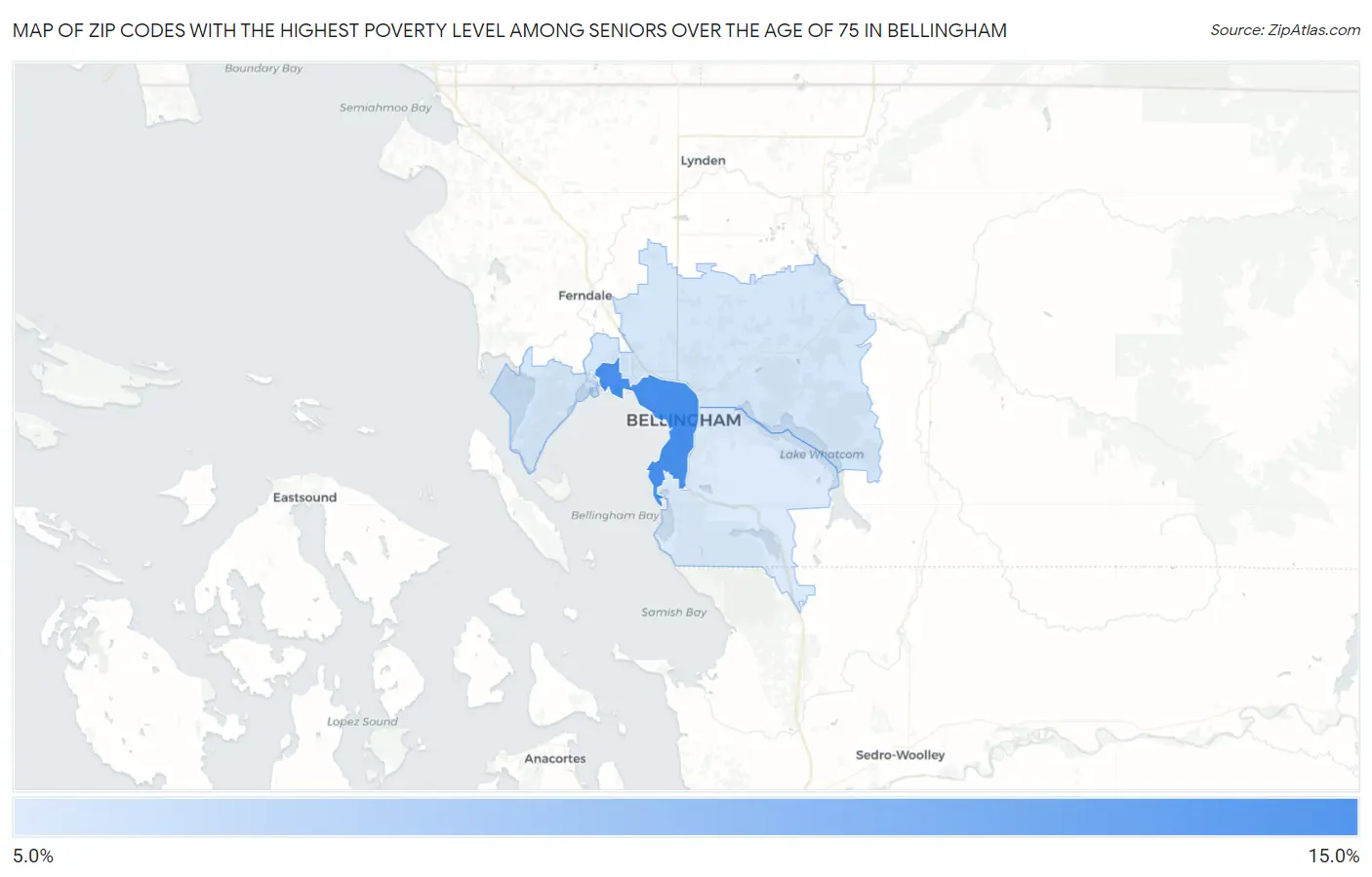 Zip Codes with the Highest Poverty Level Among Seniors Over the Age of 75 in Bellingham Map