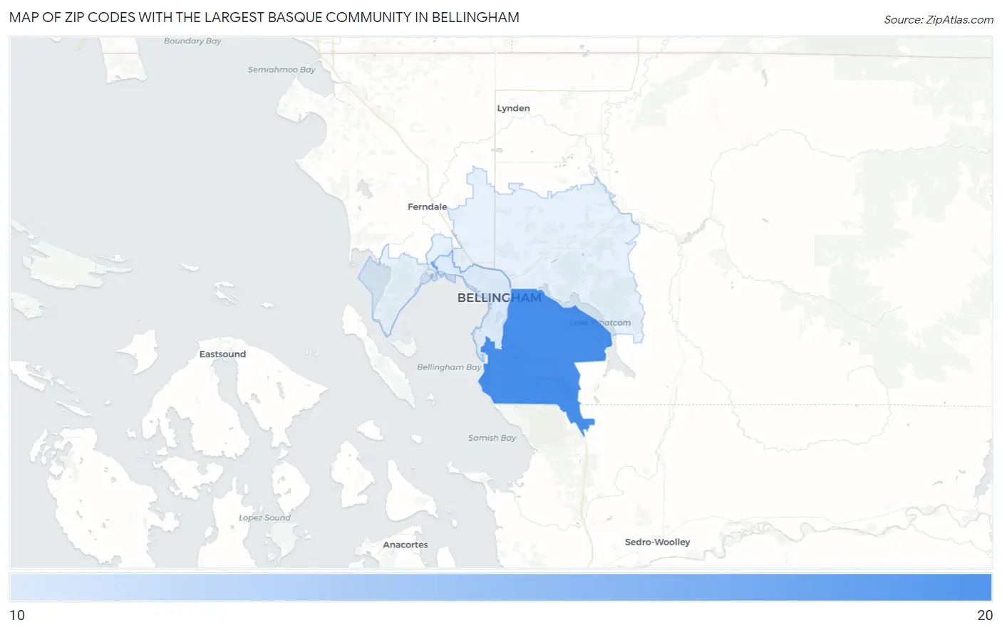 Zip Codes with the Largest Basque Community in Bellingham Map