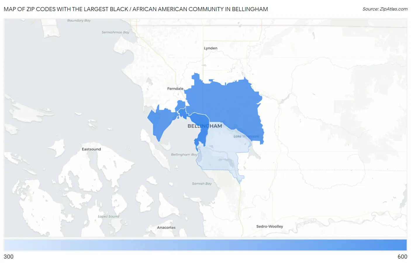 Zip Codes with the Largest Black / African American Community in Bellingham Map