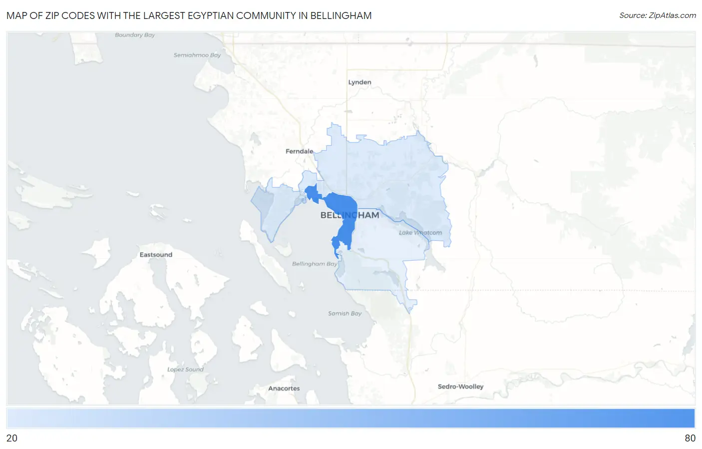 Zip Codes with the Largest Egyptian Community in Bellingham Map