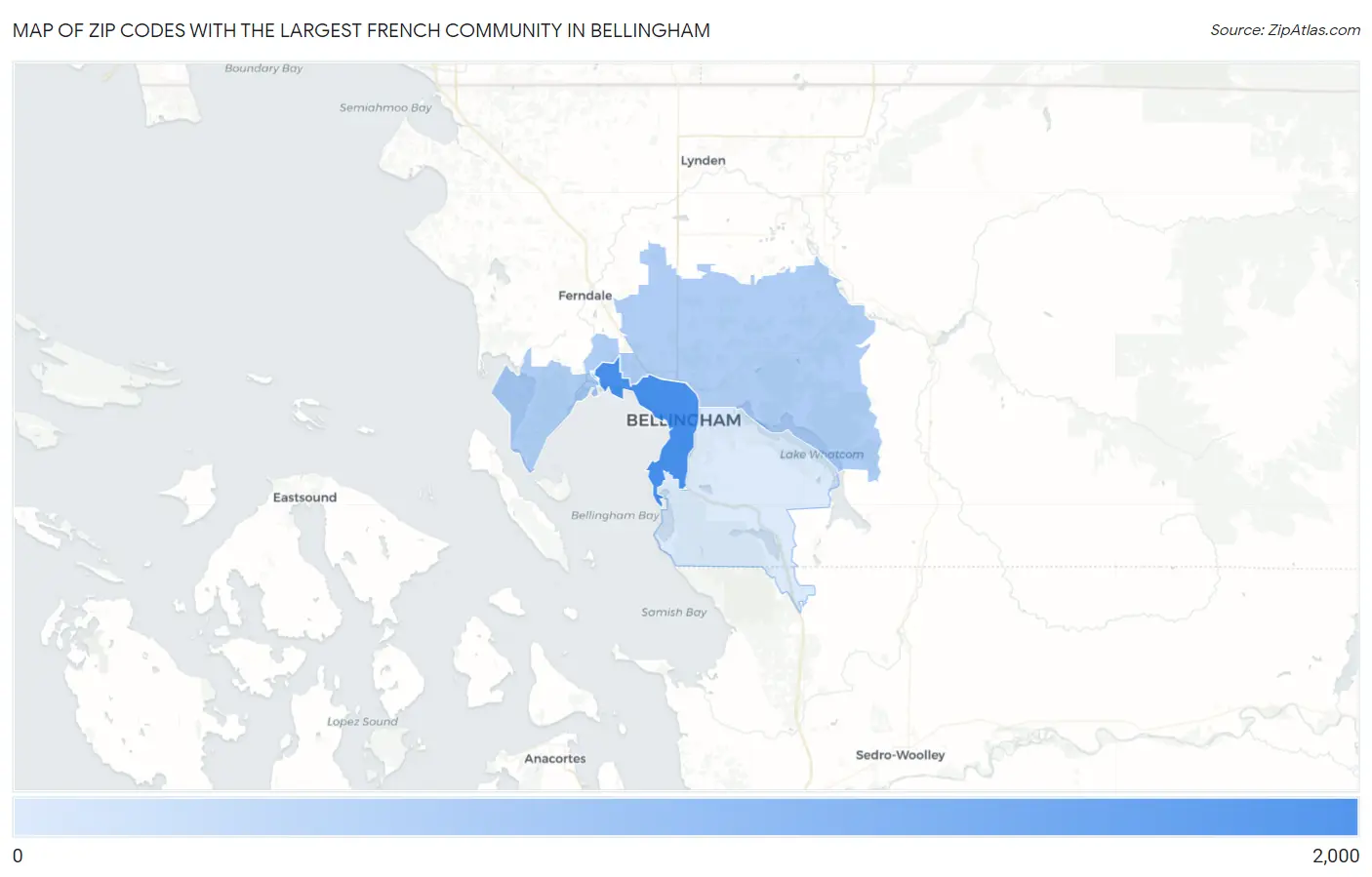 Zip Codes with the Largest French Community in Bellingham Map