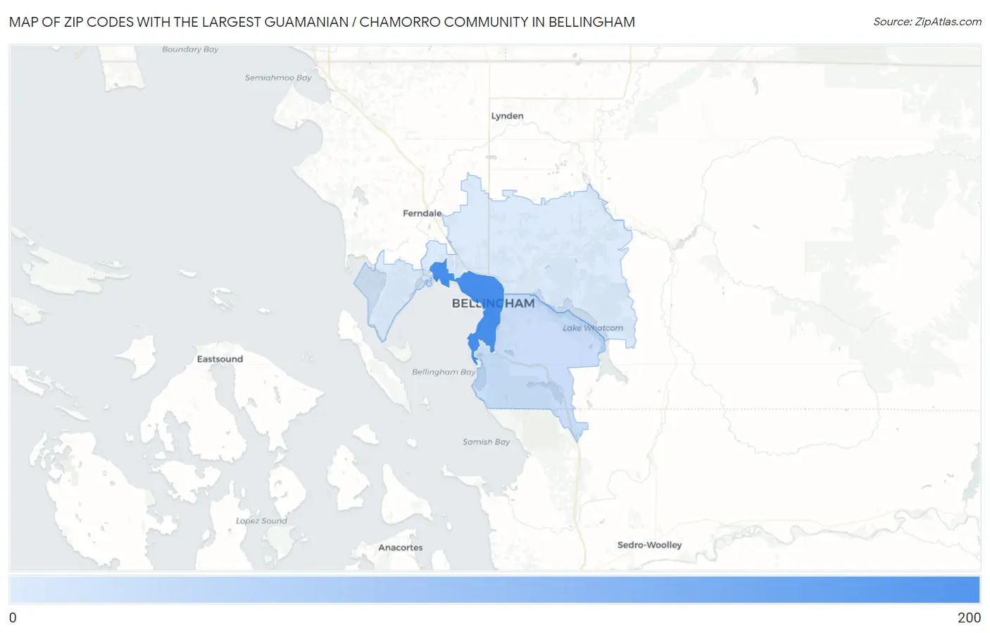 Zip Codes with the Largest Guamanian / Chamorro Community in Bellingham Map