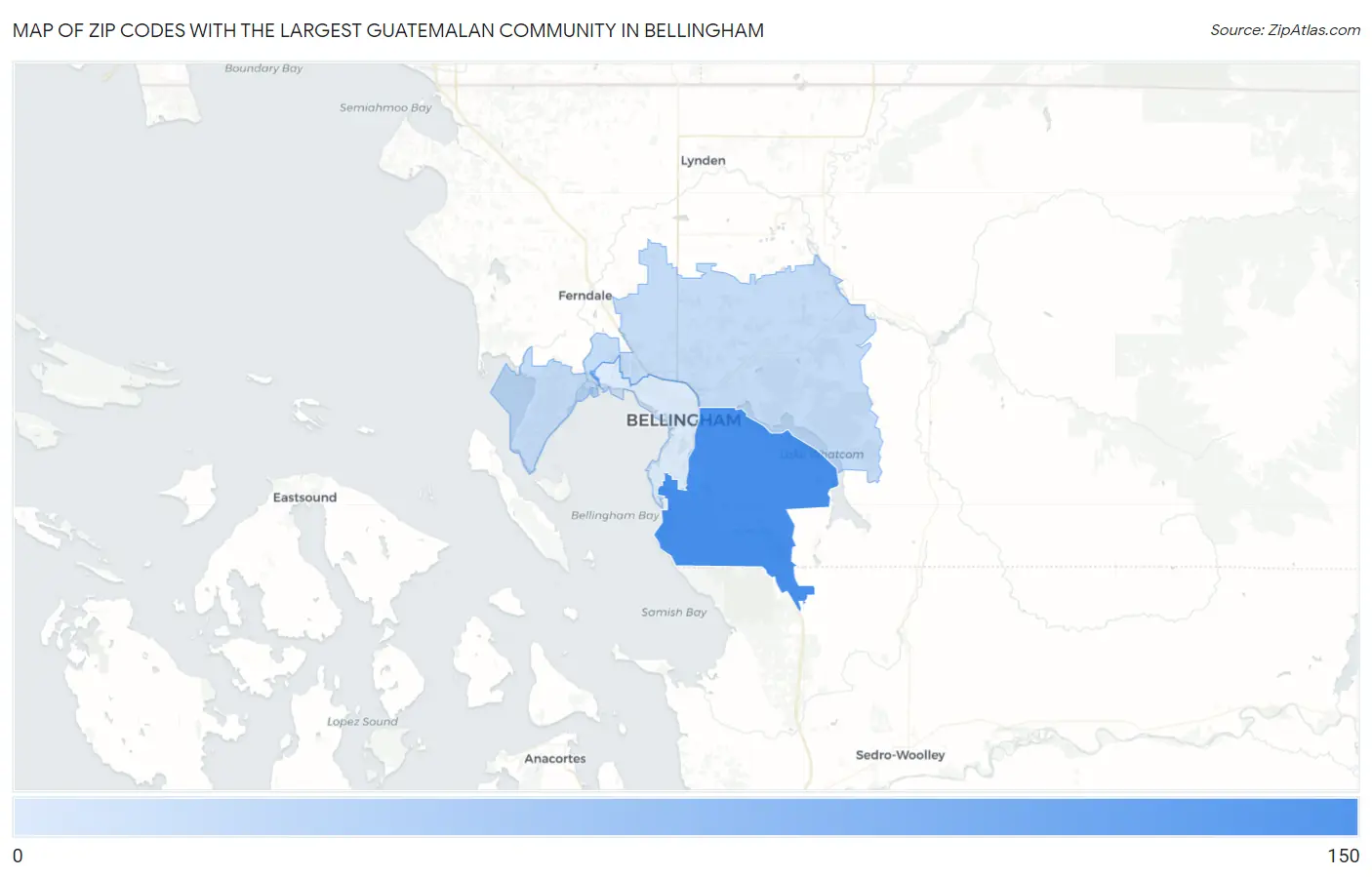Zip Codes with the Largest Guatemalan Community in Bellingham Map