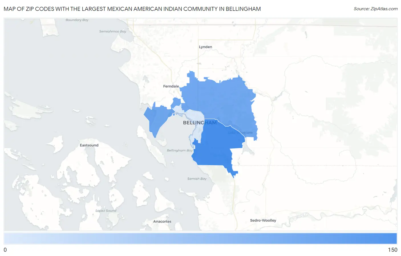 Zip Codes with the Largest Mexican American Indian Community in Bellingham Map