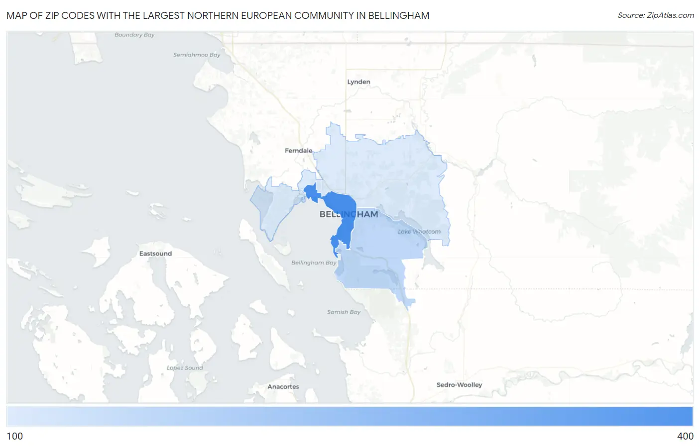 Zip Codes with the Largest Northern European Community in Bellingham Map