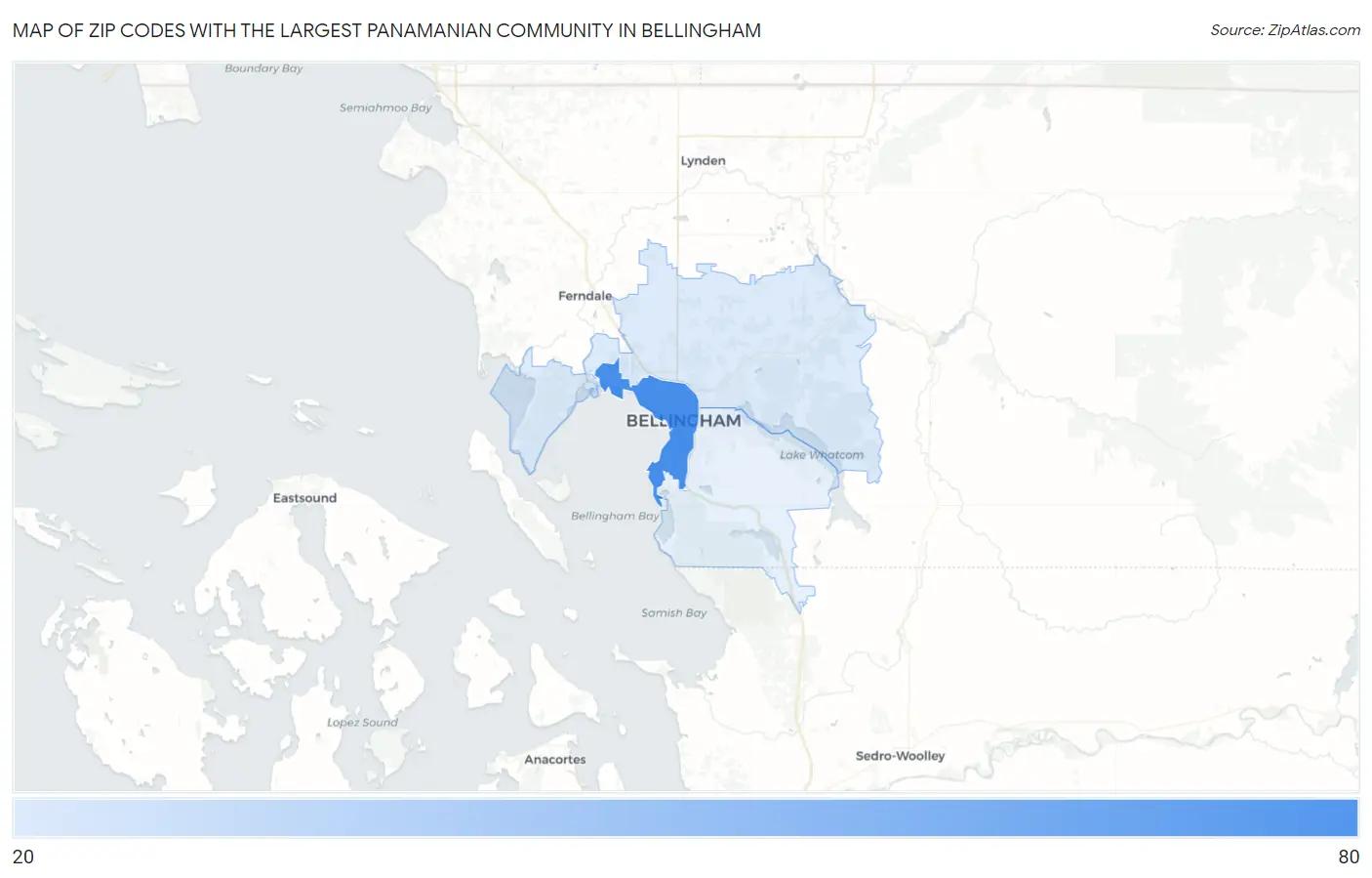 Zip Codes with the Largest Panamanian Community in Bellingham Map