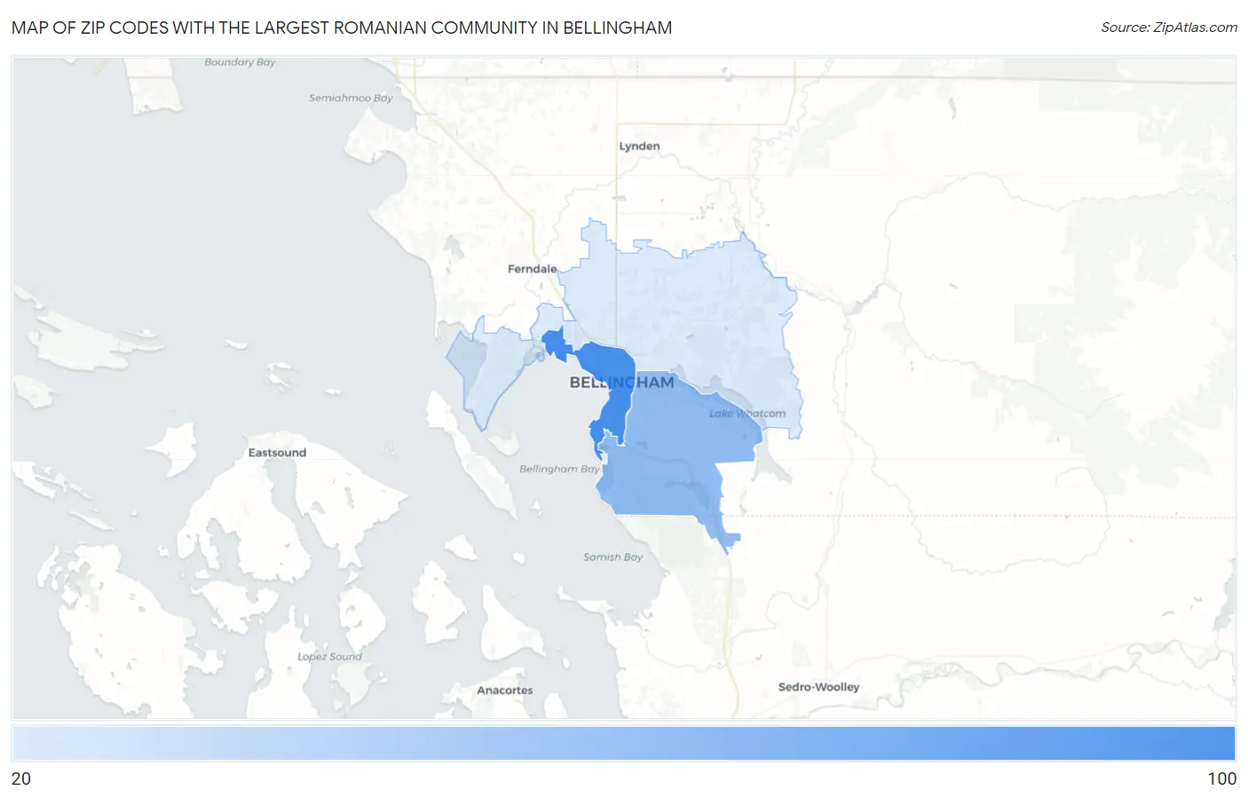 Zip Codes with the Largest Romanian Community in Bellingham Map