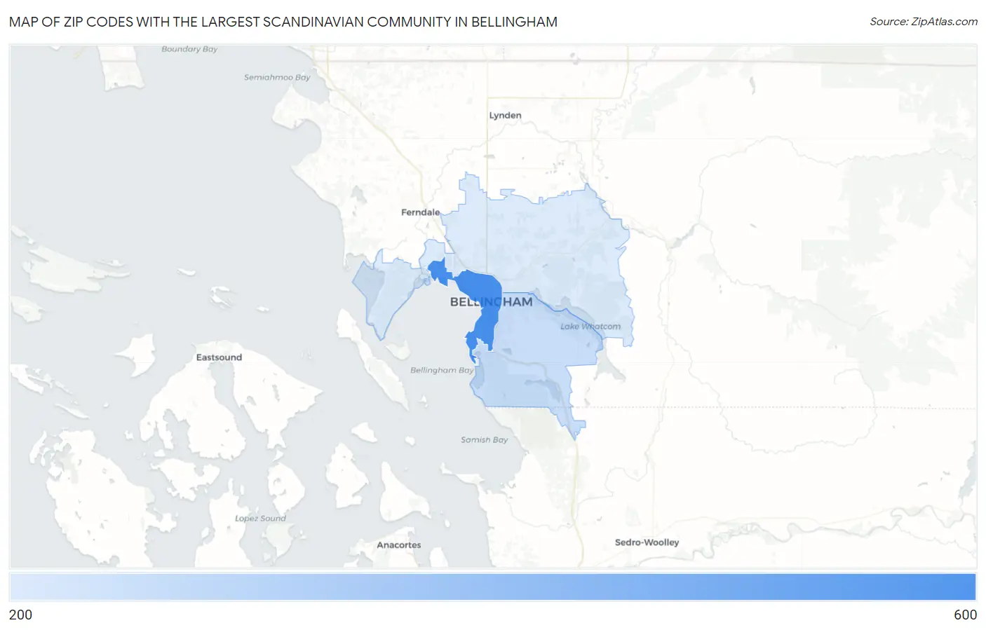 Zip Codes with the Largest Scandinavian Community in Bellingham Map