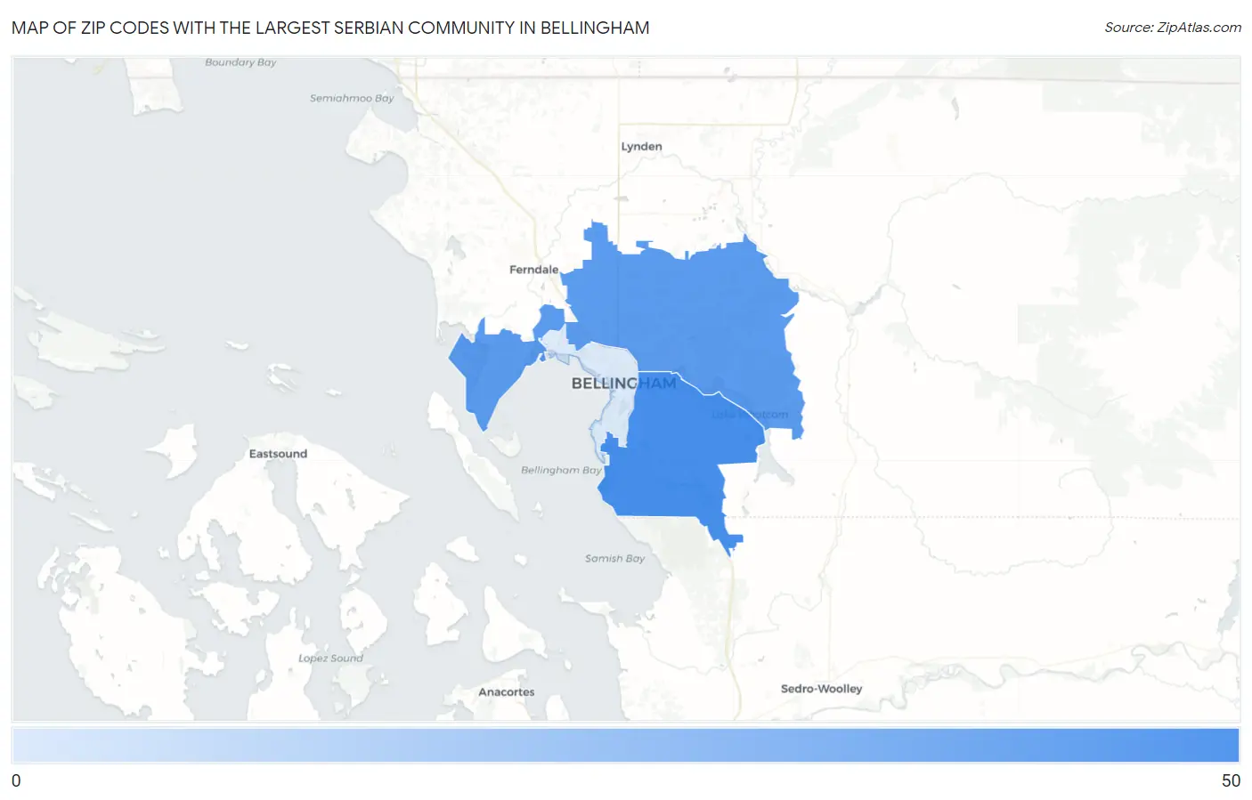 Zip Codes with the Largest Serbian Community in Bellingham Map
