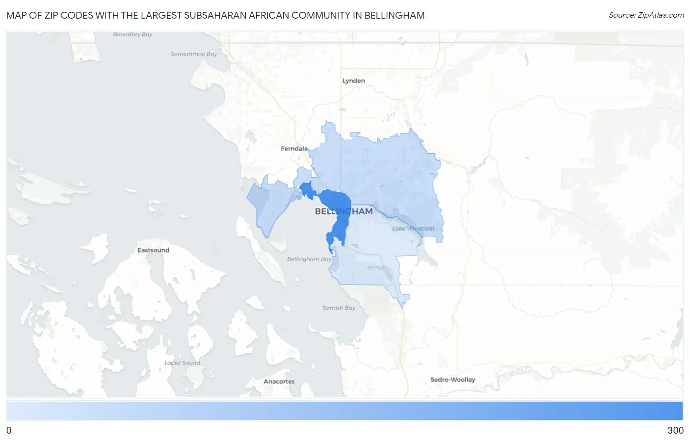Zip Codes with the Largest Subsaharan African Community in Bellingham Map