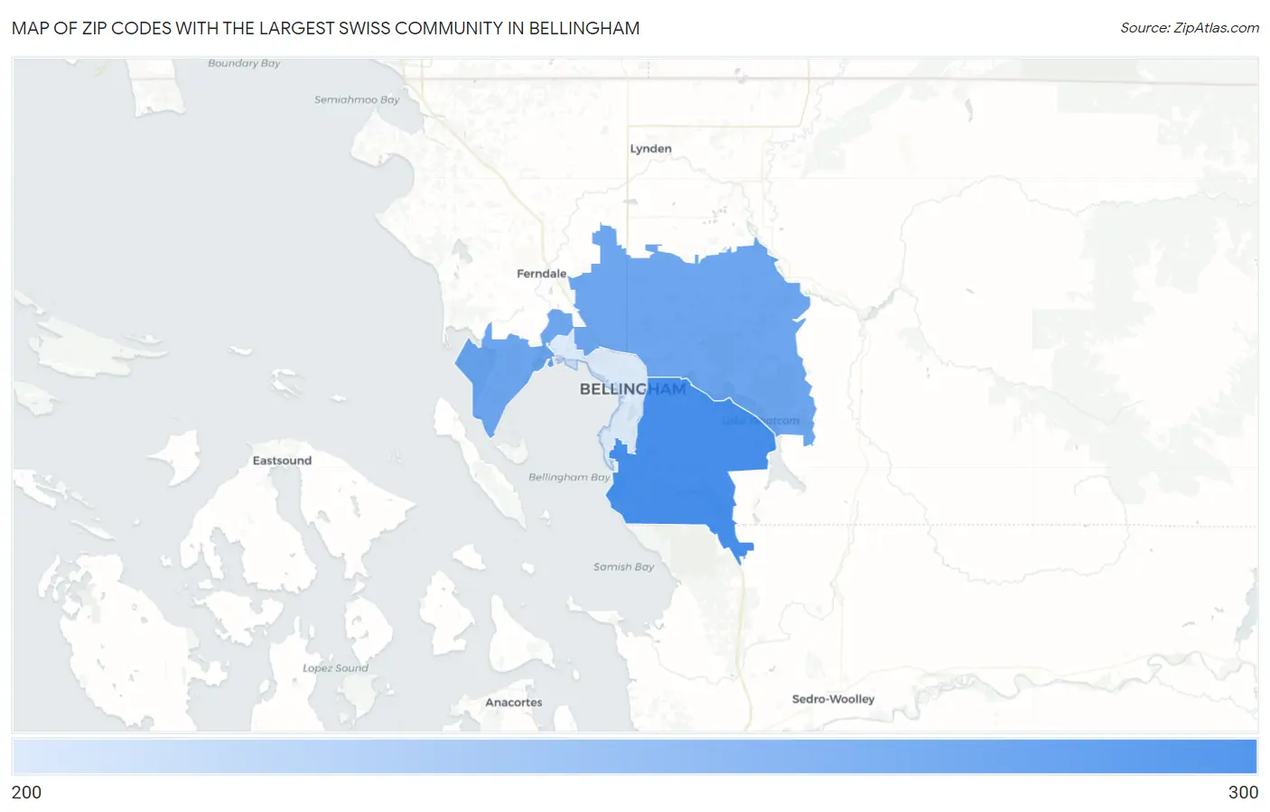 Zip Codes with the Largest Swiss Community in Bellingham Map