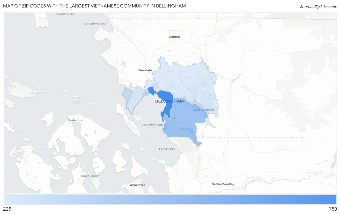 Zip Codes with the Largest Vietnamese Community in Bellingham Map