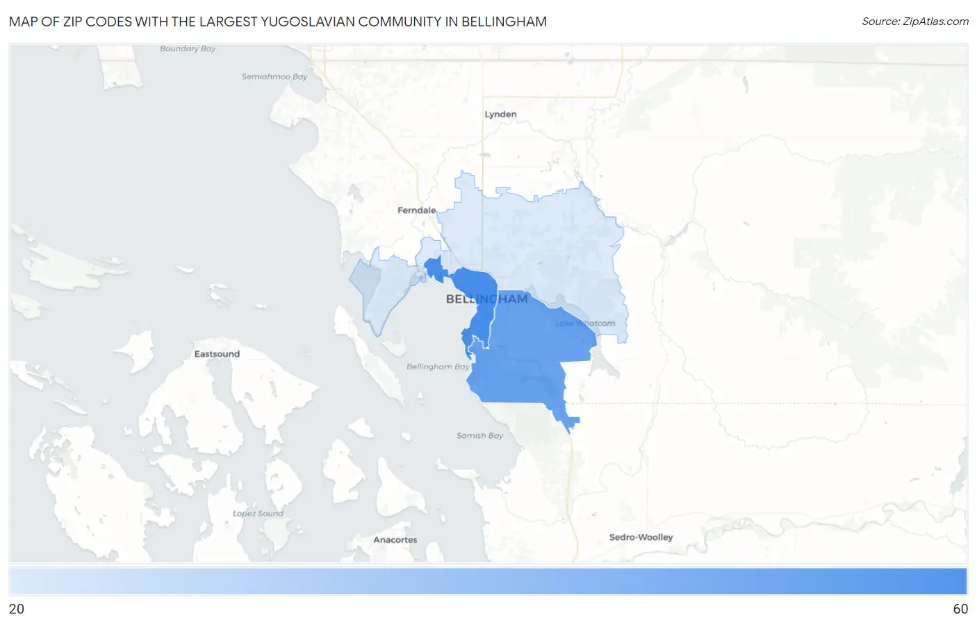 Zip Codes with the Largest Yugoslavian Community in Bellingham Map