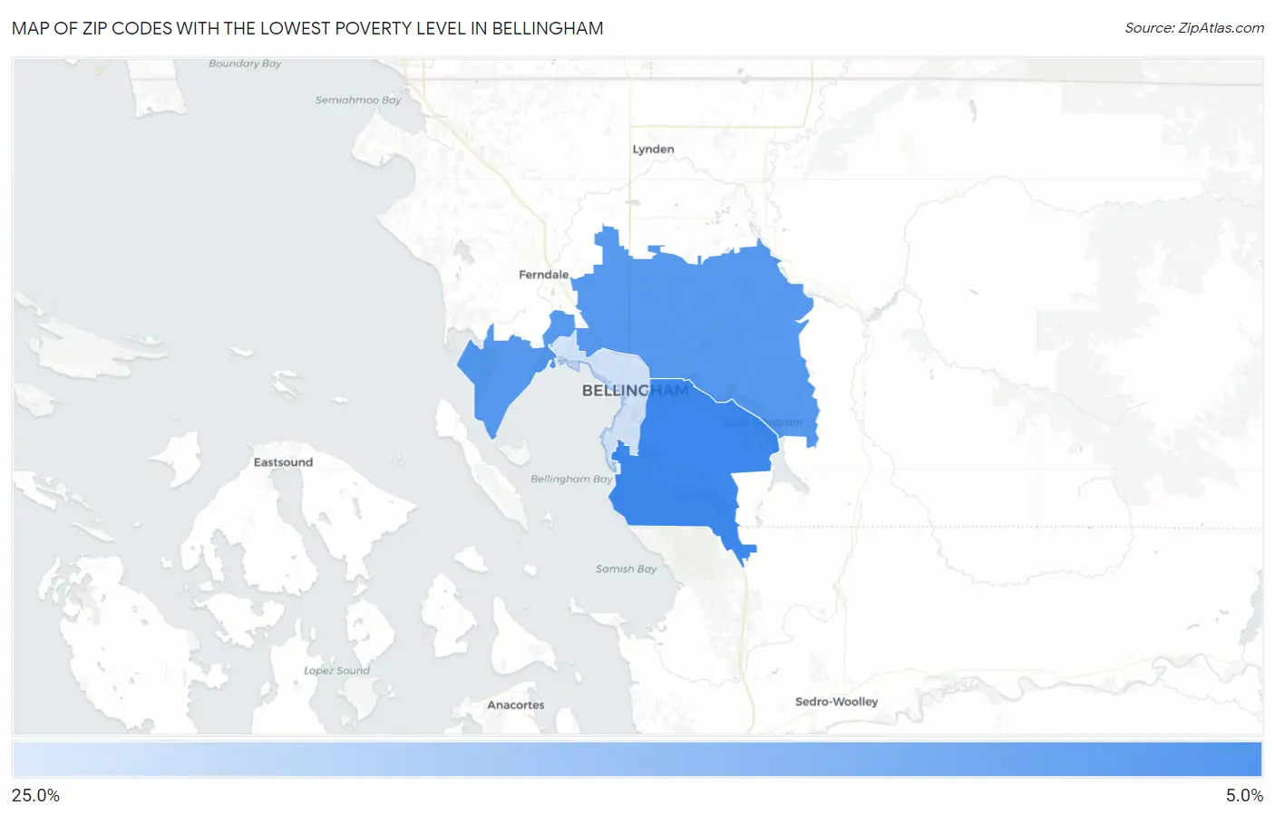 Zip Codes with the Lowest Poverty Level in Bellingham Map