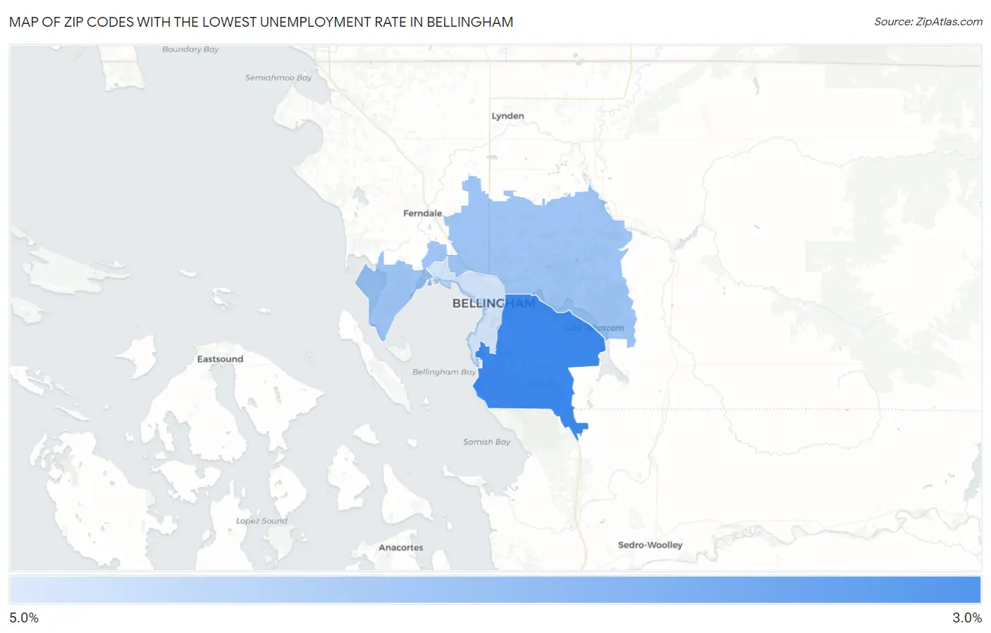 Zip Codes with the Lowest Unemployment Rate in Bellingham Map