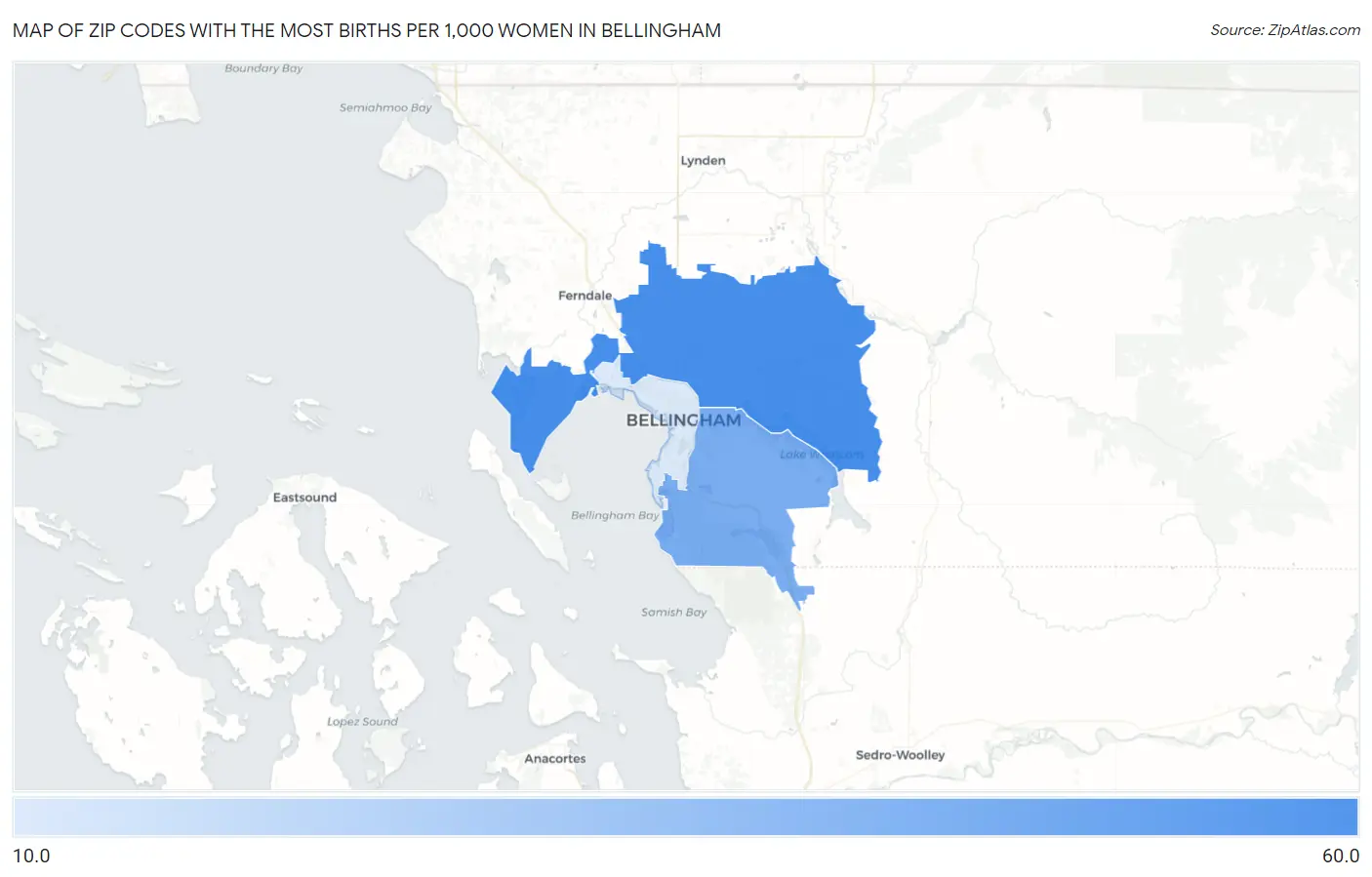 Zip Codes with the Most Births per 1,000 Women in Bellingham Map