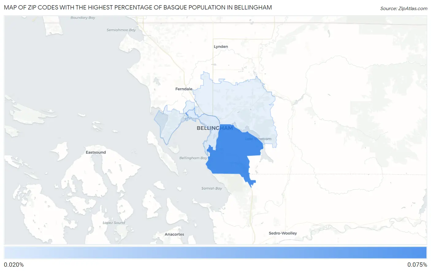 Zip Codes with the Highest Percentage of Basque Population in Bellingham Map