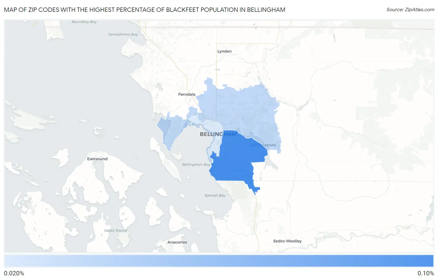 Zip Codes with the Highest Percentage of Blackfeet Population in Bellingham Map