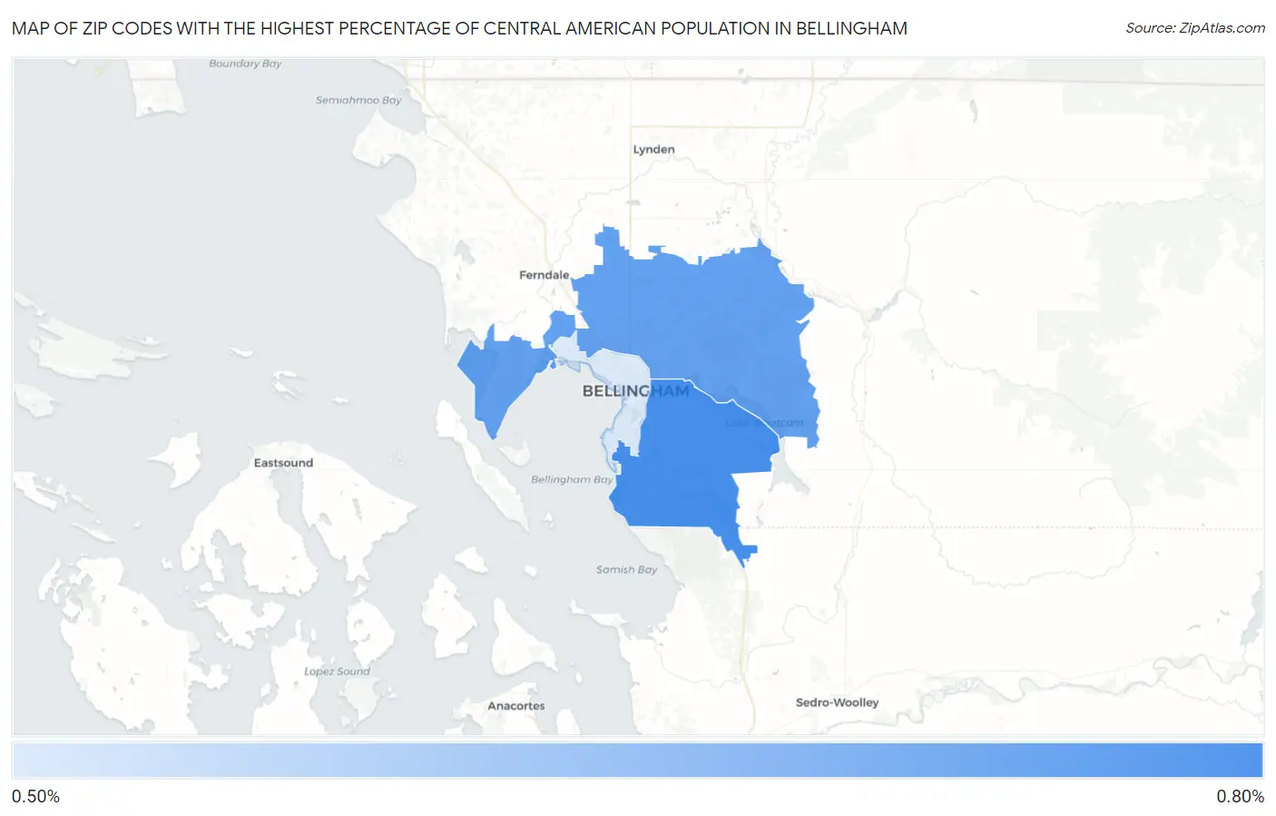 Zip Codes with the Highest Percentage of Central American Population in Bellingham Map