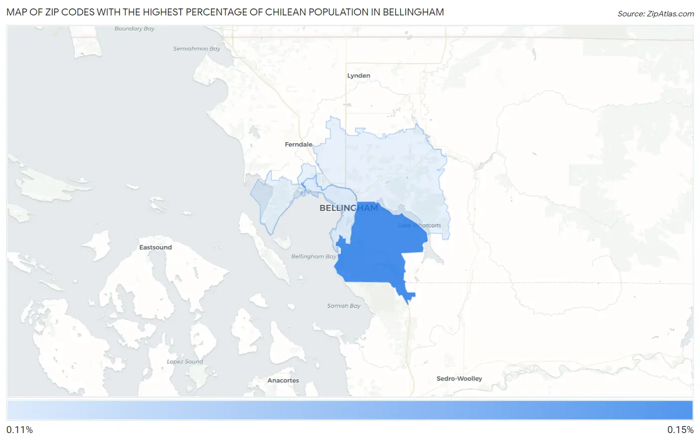 Zip Codes with the Highest Percentage of Chilean Population in Bellingham Map