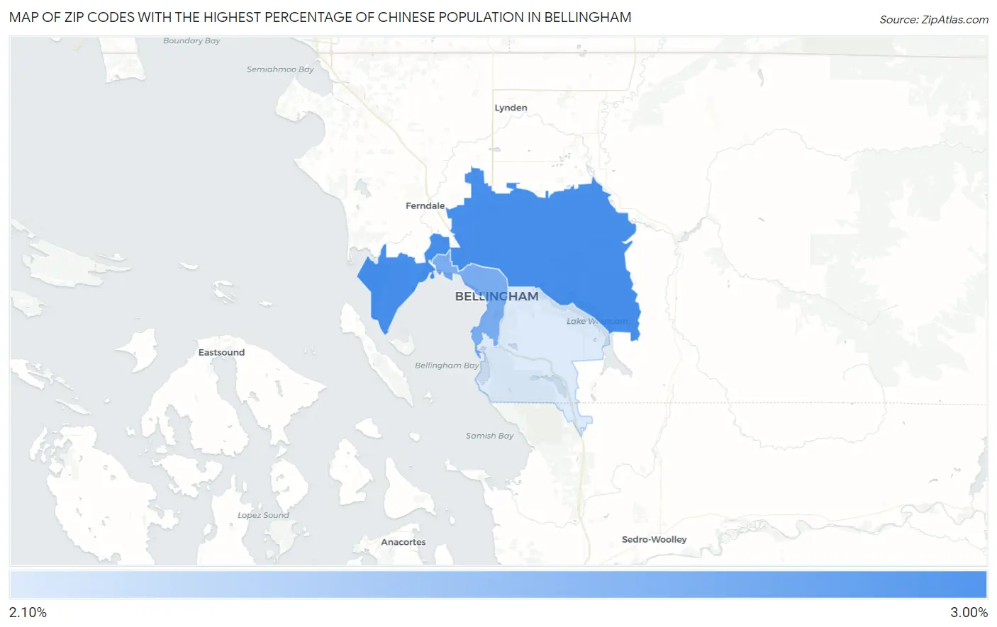 Zip Codes with the Highest Percentage of Chinese Population in Bellingham Map
