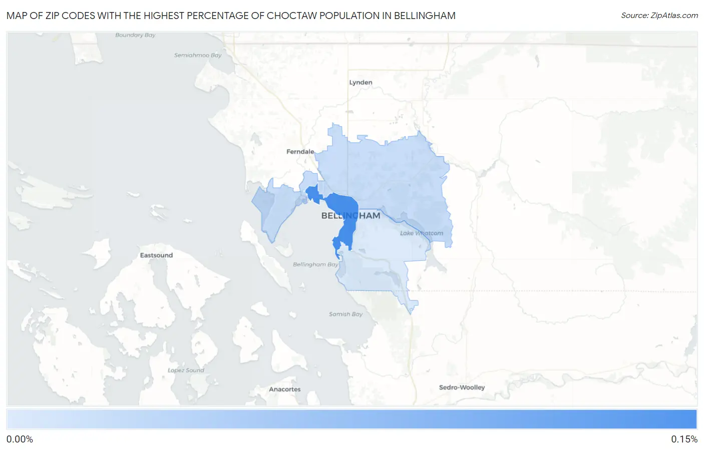 Zip Codes with the Highest Percentage of Choctaw Population in Bellingham Map