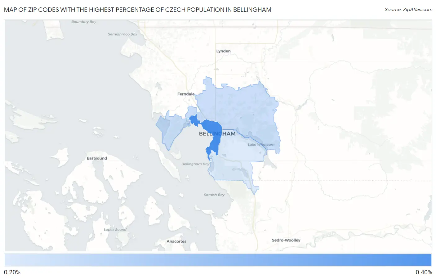 Zip Codes with the Highest Percentage of Czech Population in Bellingham Map