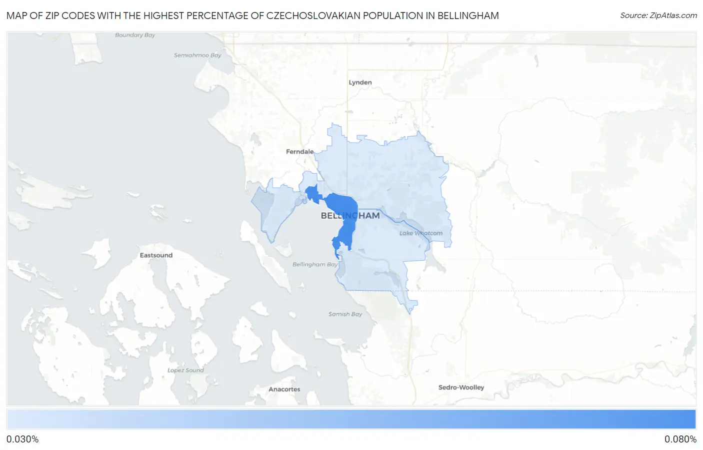 Zip Codes with the Highest Percentage of Czechoslovakian Population in Bellingham Map