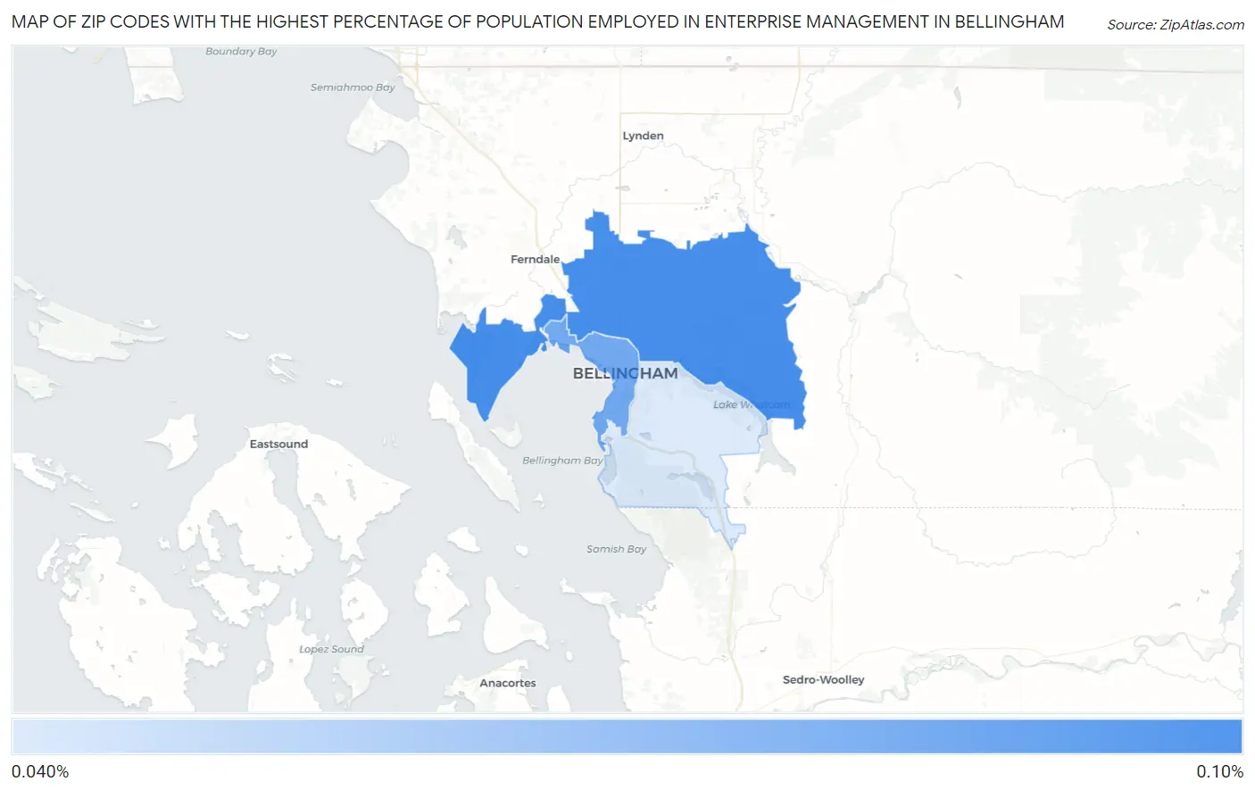 Zip Codes with the Highest Percentage of Population Employed in Enterprise Management in Bellingham Map