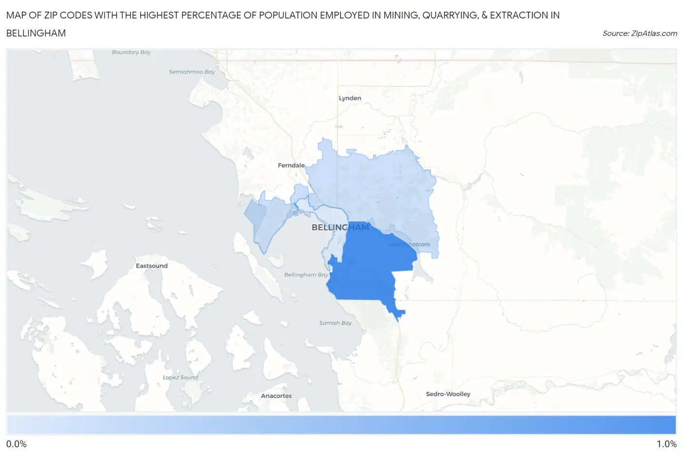Zip Codes with the Highest Percentage of Population Employed in Mining, Quarrying, & Extraction in Bellingham Map