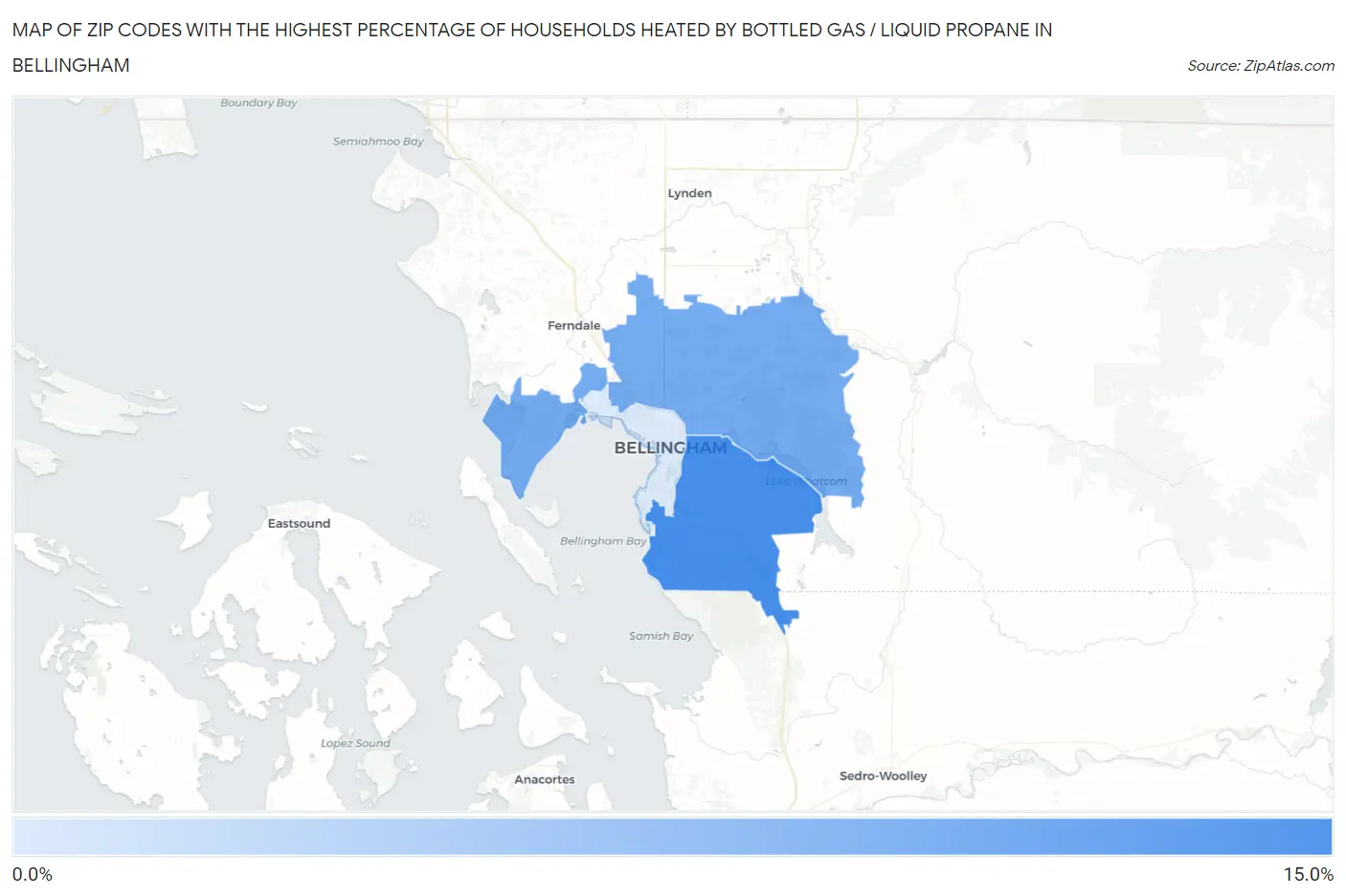 Zip Codes with the Highest Percentage of Households Heated by Bottled Gas / Liquid Propane in Bellingham Map