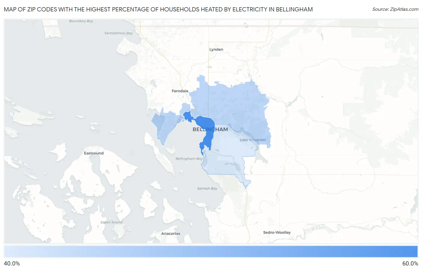 Zip Codes with the Highest Percentage of Households Heated by Electricity in Bellingham Map