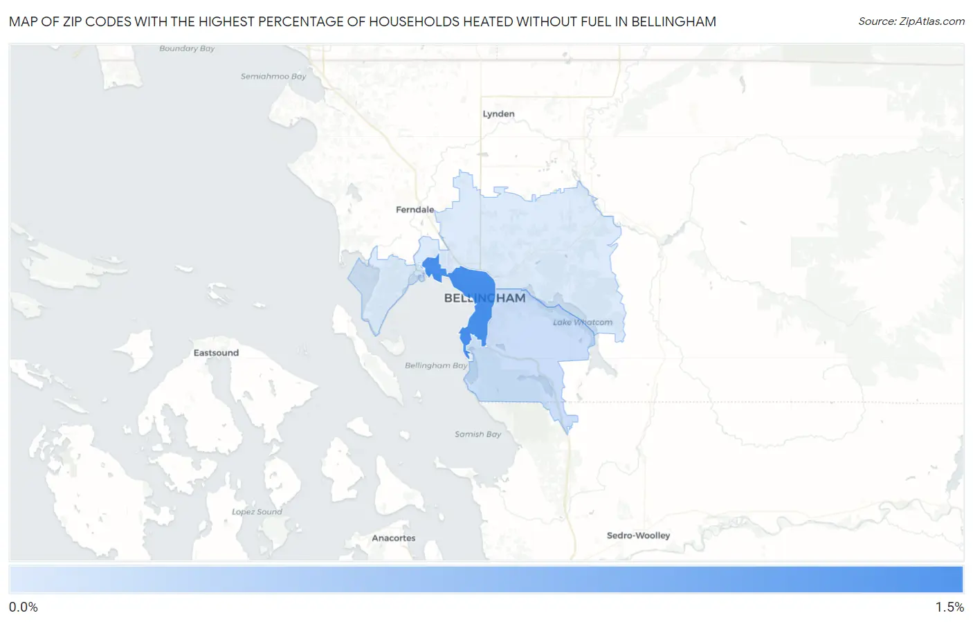Zip Codes with the Highest Percentage of Households Heated without Fuel in Bellingham Map