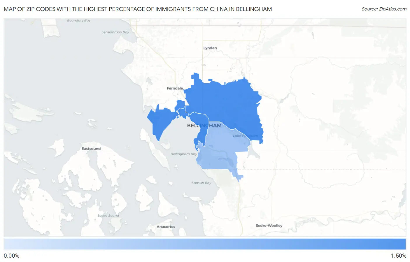 Zip Codes with the Highest Percentage of Immigrants from China in Bellingham Map