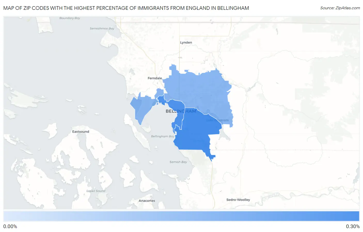 Zip Codes with the Highest Percentage of Immigrants from England in Bellingham Map