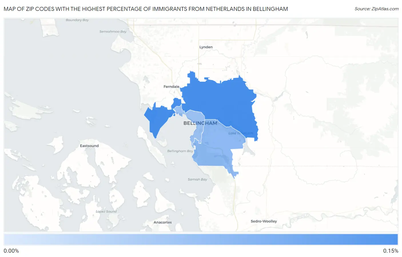 Zip Codes with the Highest Percentage of Immigrants from Netherlands in Bellingham Map