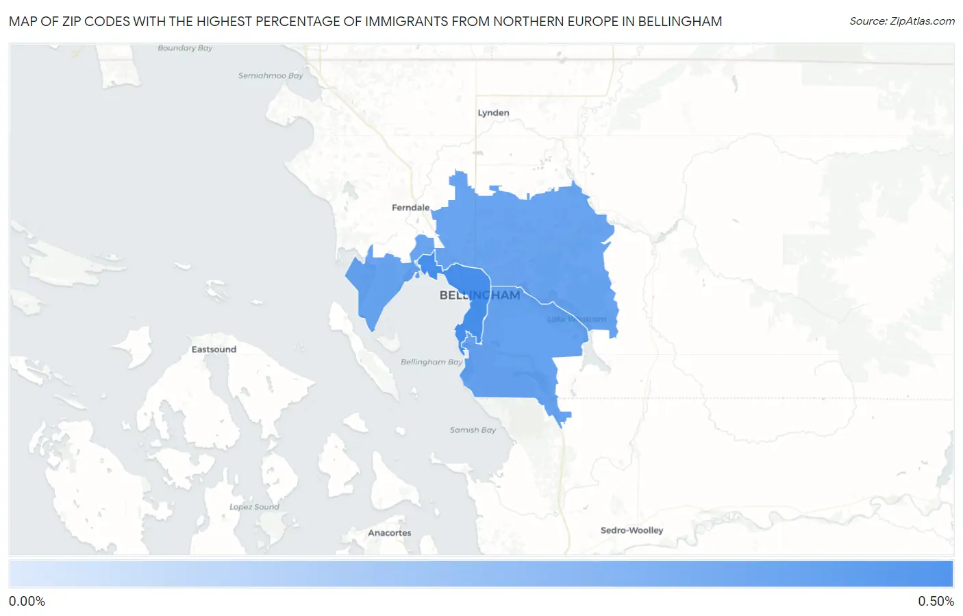 Zip Codes with the Highest Percentage of Immigrants from Northern Europe in Bellingham Map