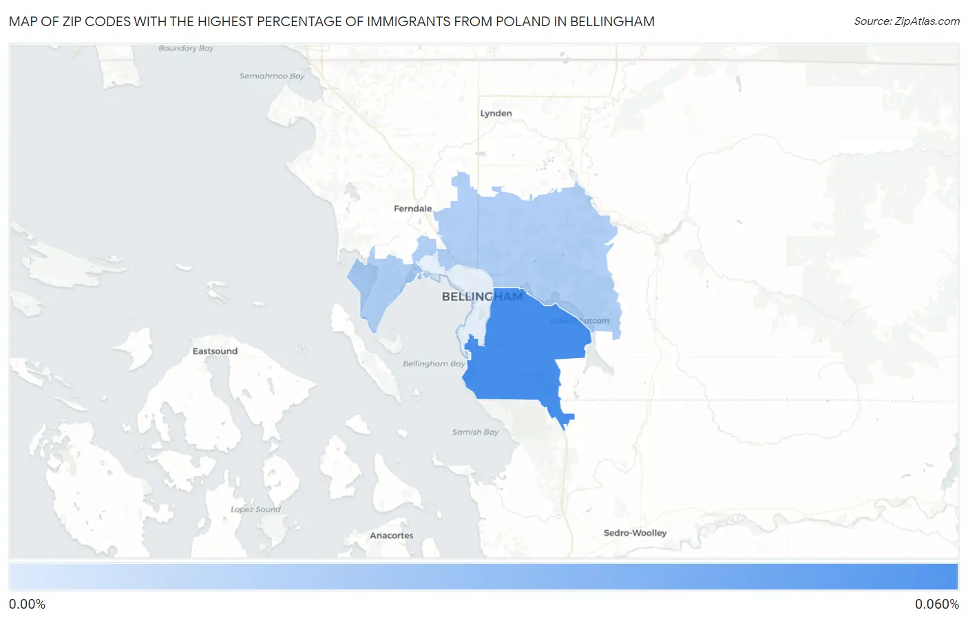 Zip Codes with the Highest Percentage of Immigrants from Poland in Bellingham Map