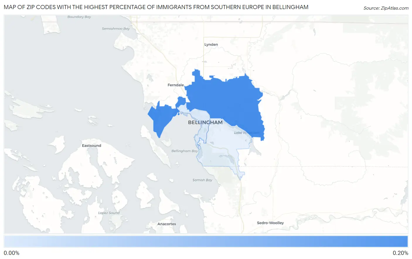 Zip Codes with the Highest Percentage of Immigrants from Southern Europe in Bellingham Map