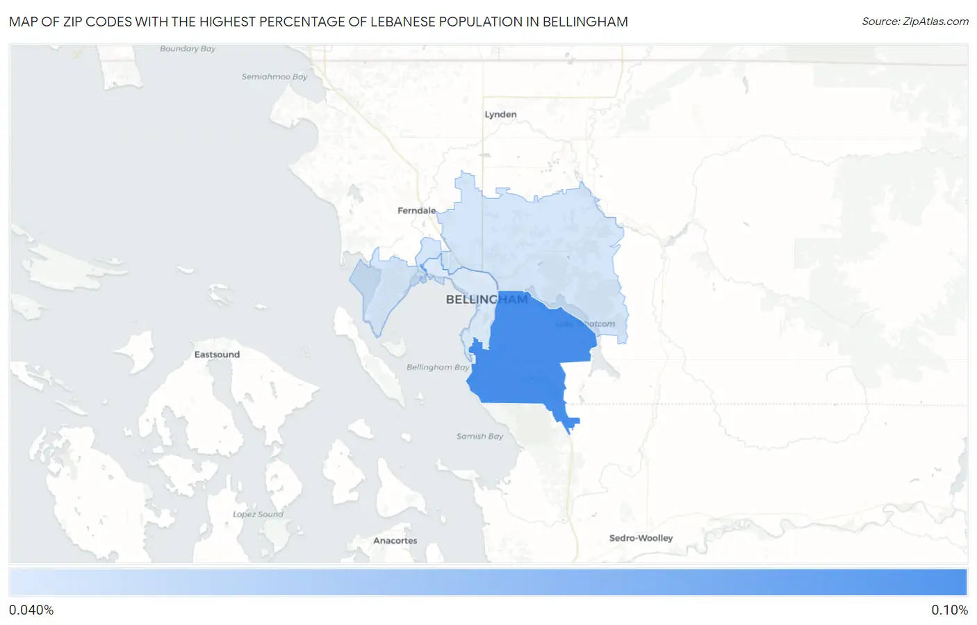 Zip Codes with the Highest Percentage of Lebanese Population in Bellingham Map
