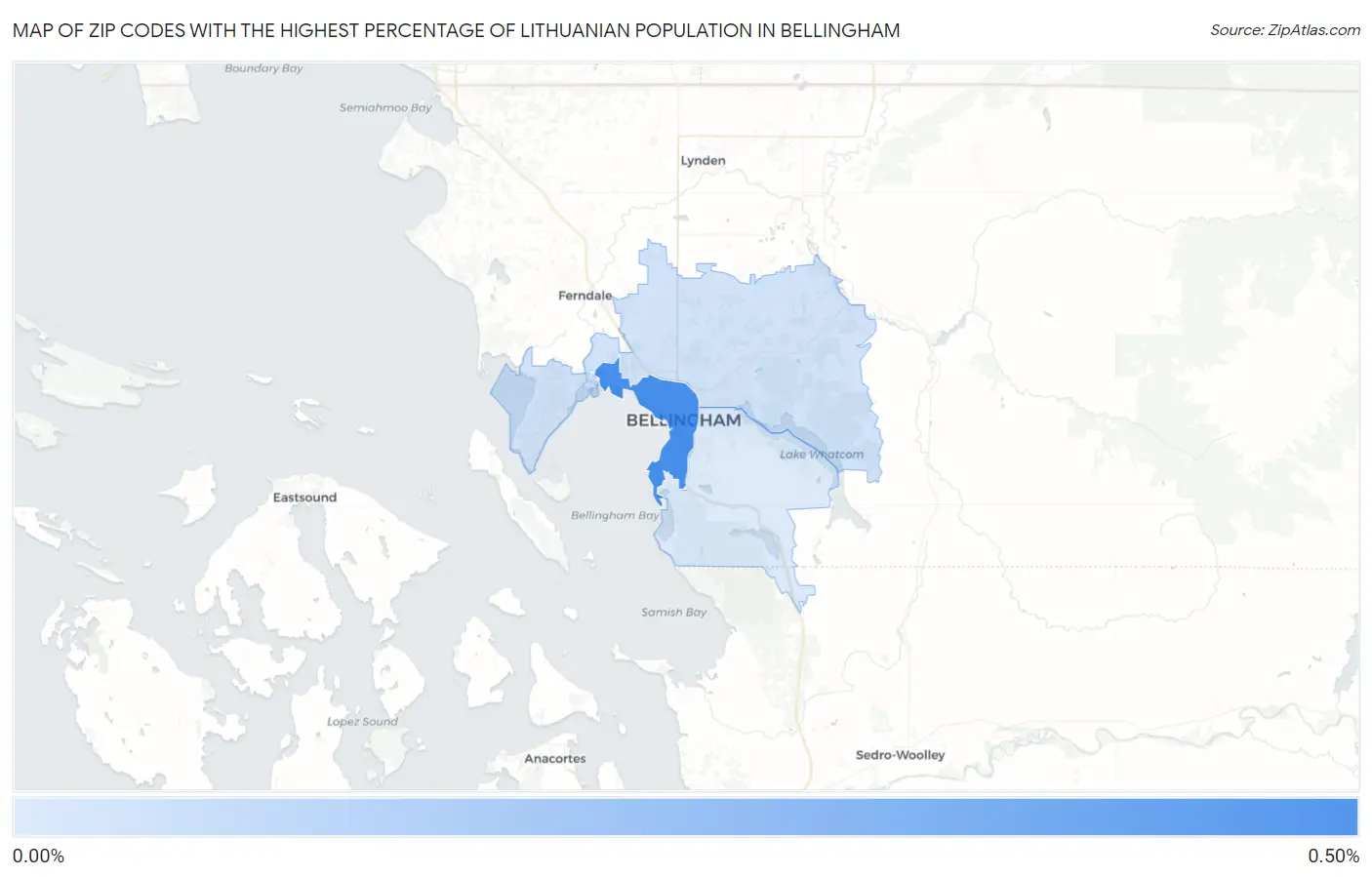 Zip Codes with the Highest Percentage of Lithuanian Population in Bellingham Map