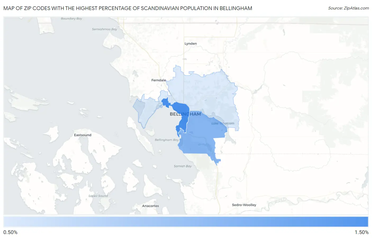 Zip Codes with the Highest Percentage of Scandinavian Population in Bellingham Map