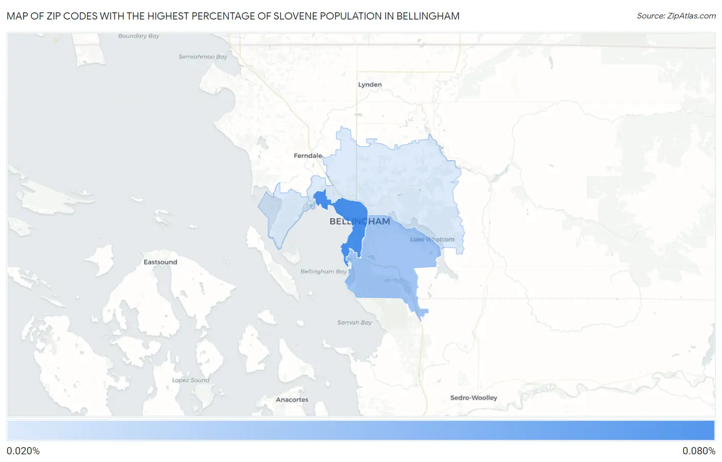 Zip Codes with the Highest Percentage of Slovene Population in Bellingham Map
